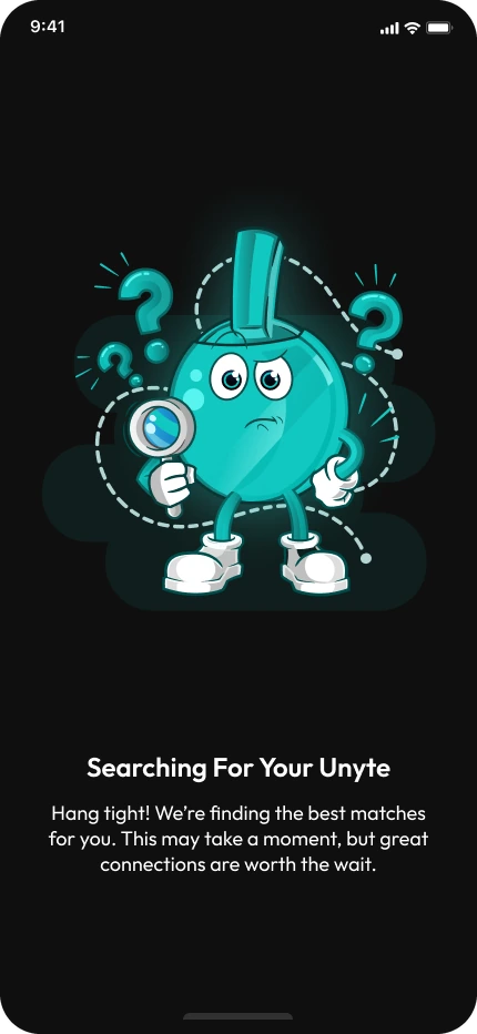 Searching for your Unyte screen with a magnifying-glass mascot